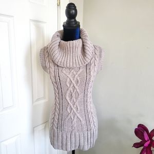 WET PAINT CHUNKY SLEEVELESS COWL NECK CABLE KNIT WOOL PULL OVER SWEATER